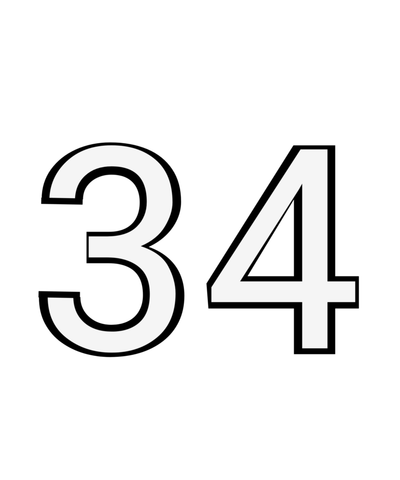 Black and white color numbers 34 png