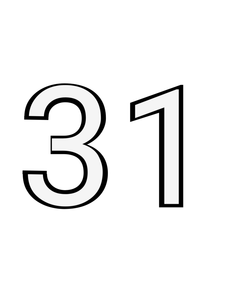 Black and white color numbers 31 png