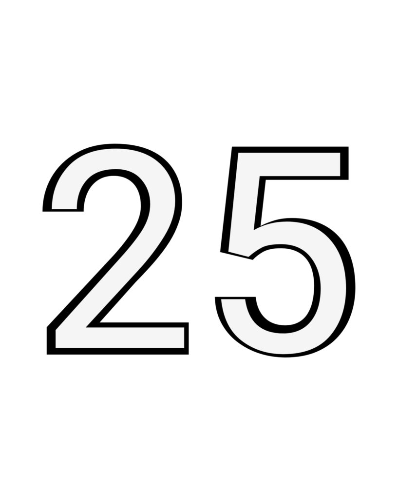 Black and white color numbers 25 png