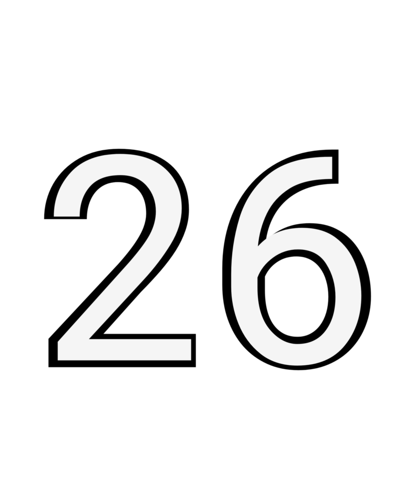 Black and white color numbers 26 png