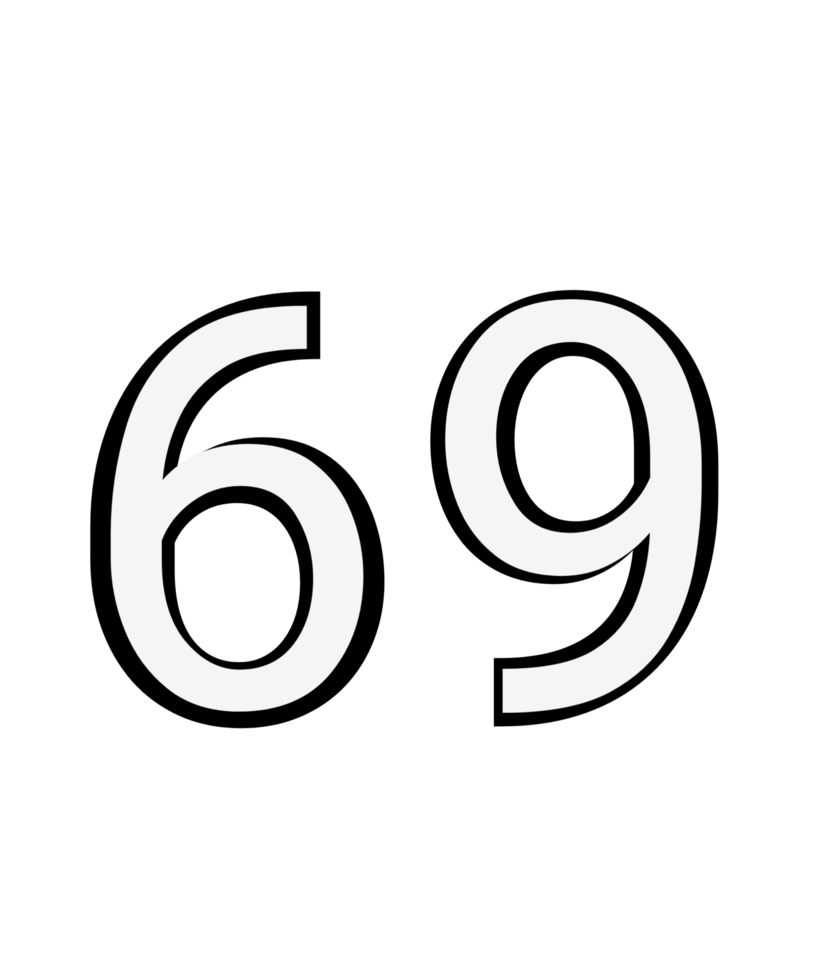 Black and white color numbers 69 png