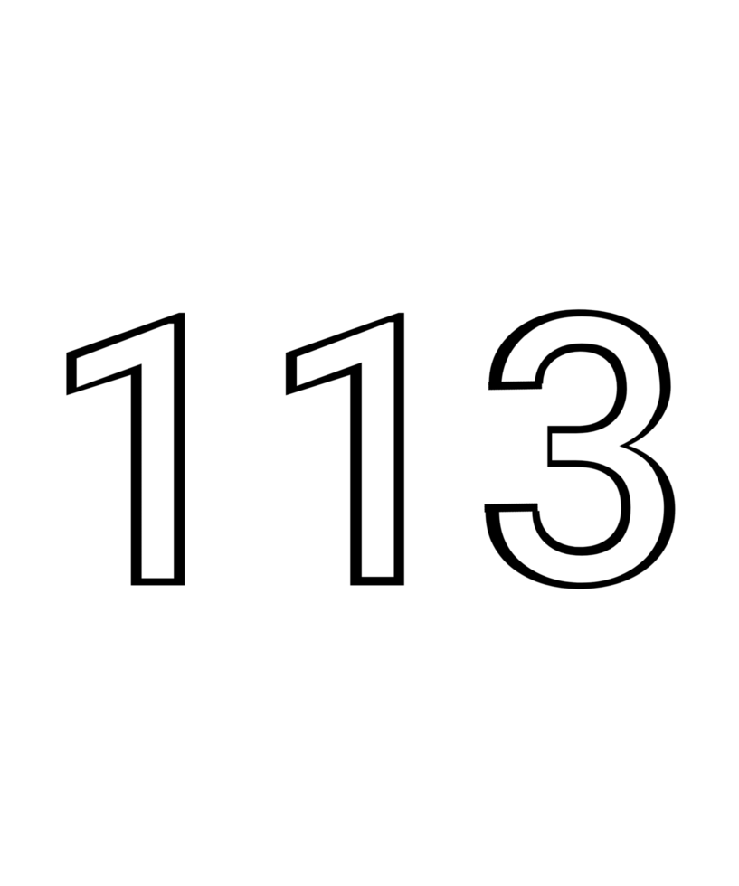 Black and white color numbers 113 png