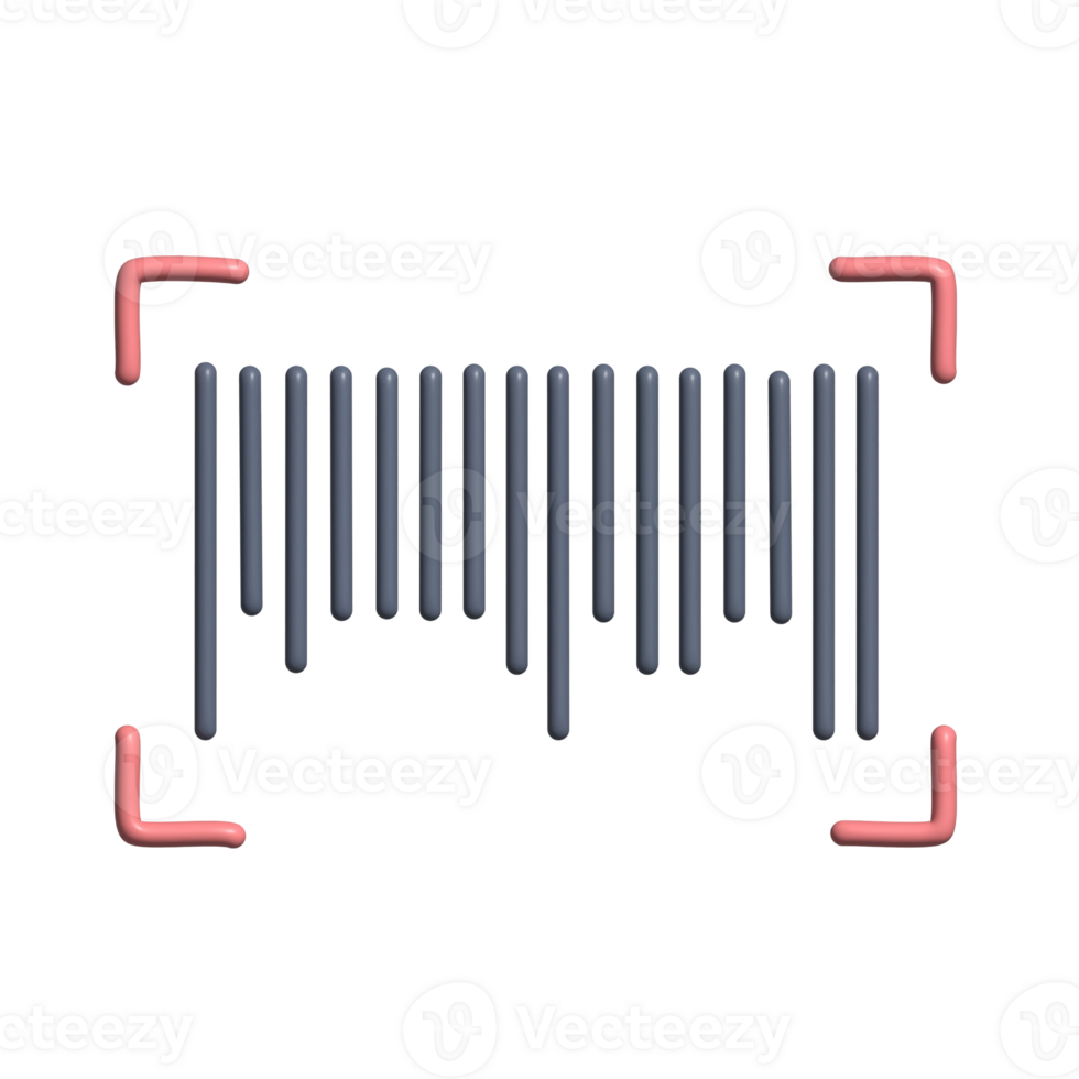 3D Barcode Scan Icon with Red Corners and Vertical Lines png