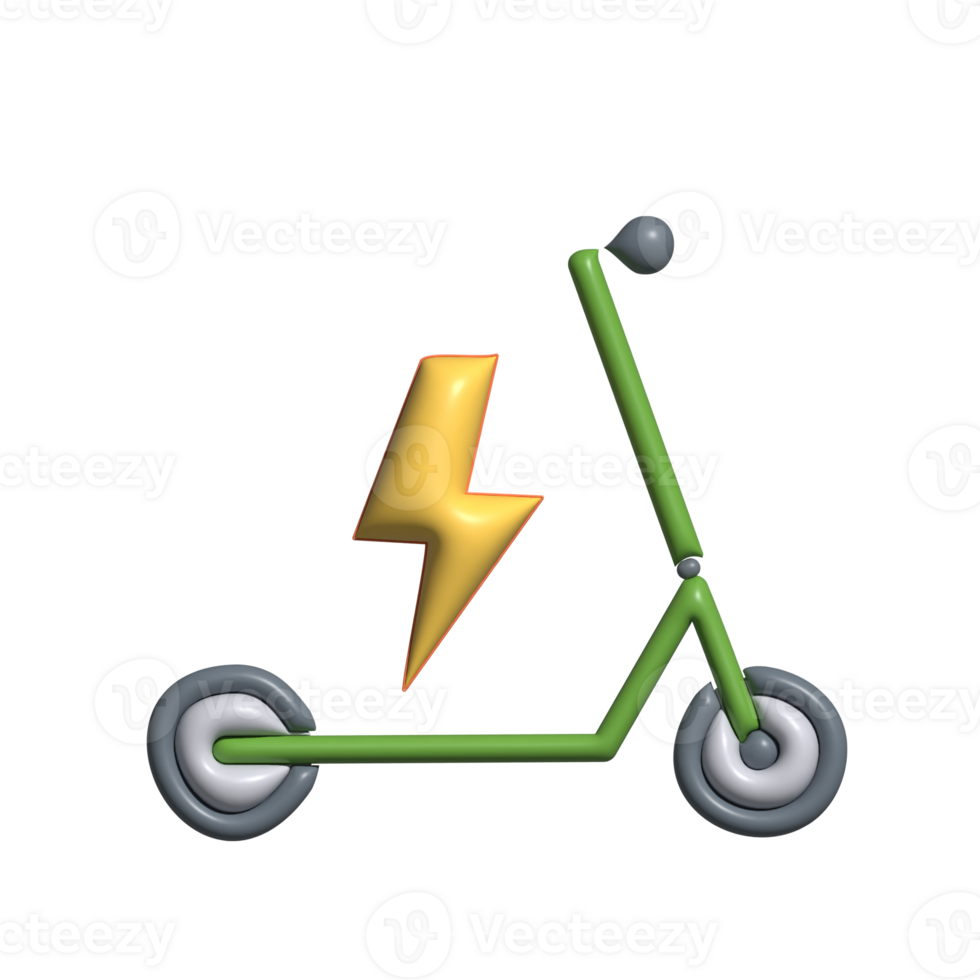 3D Electric Scooter Icon with Green Frame and Lightning Bolt png