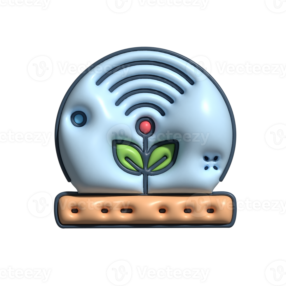 3D Smart Agriculture Icon with Plant, Wireless Signal, and Sensor png