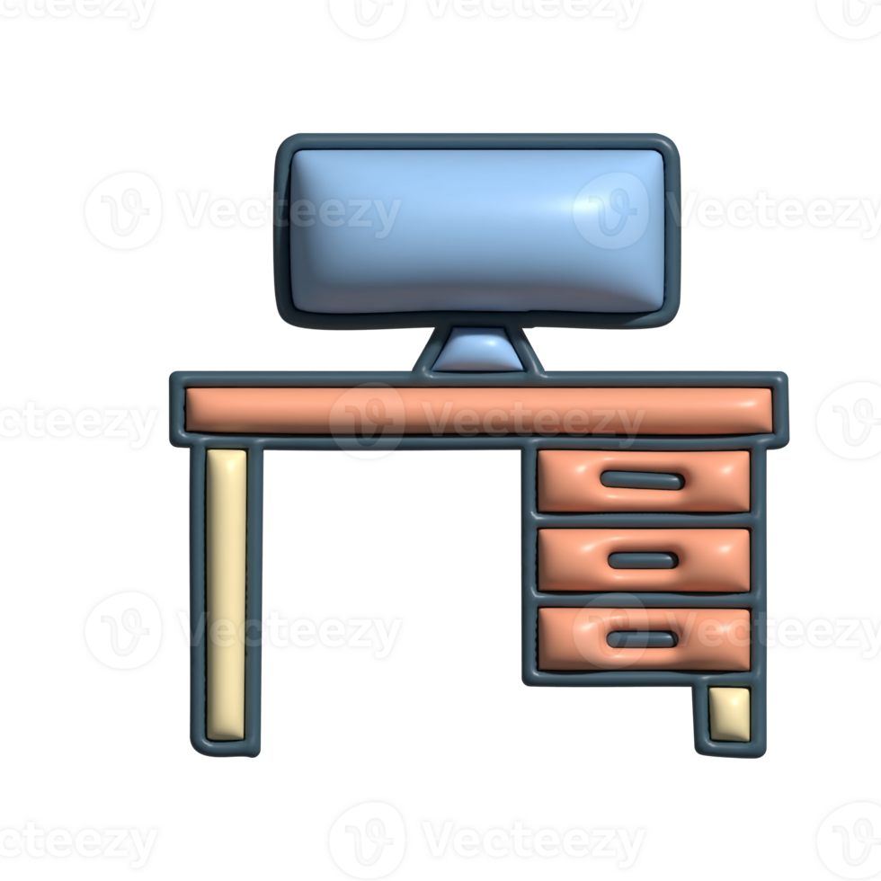 3D Office Desk Icon with Computer Monitor png