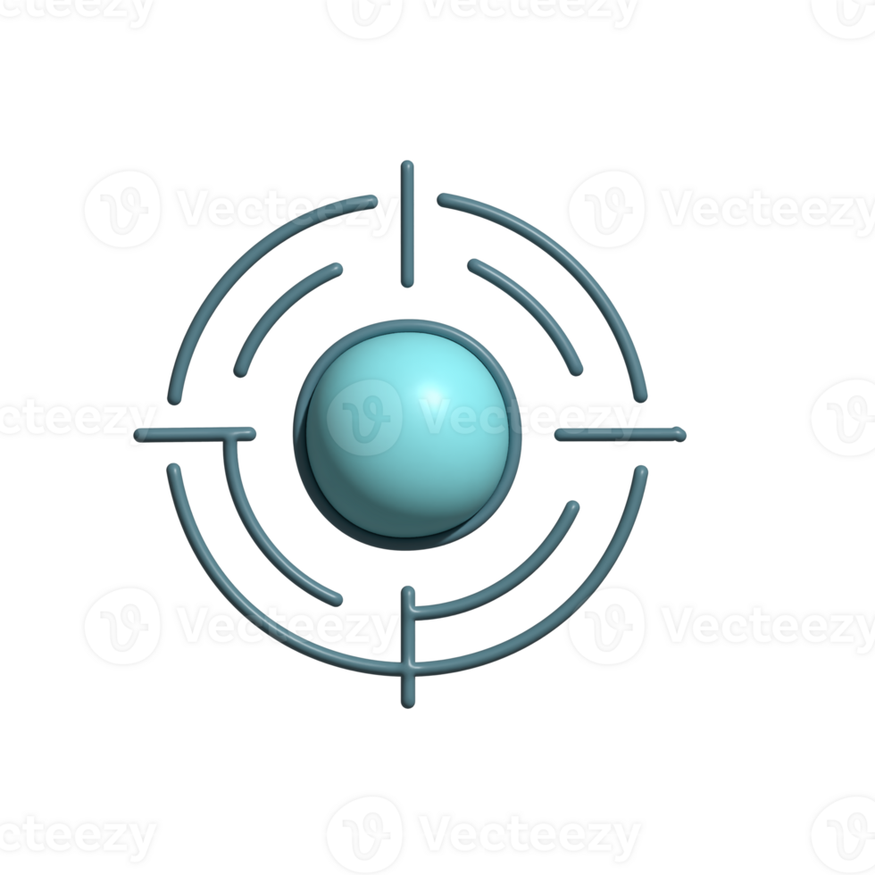 3D Target Focus Icon with Blue Sphere and Circular Crosshair png