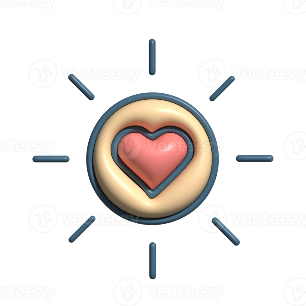 3D Heart Icon with Radiating Lines and Circular Background png