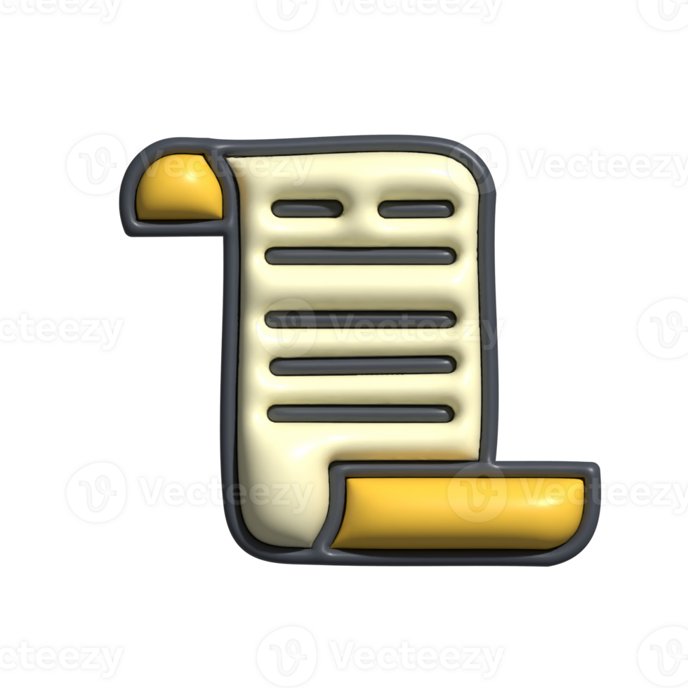 3D Scroll Document Icon with Yellow Accents and Text png