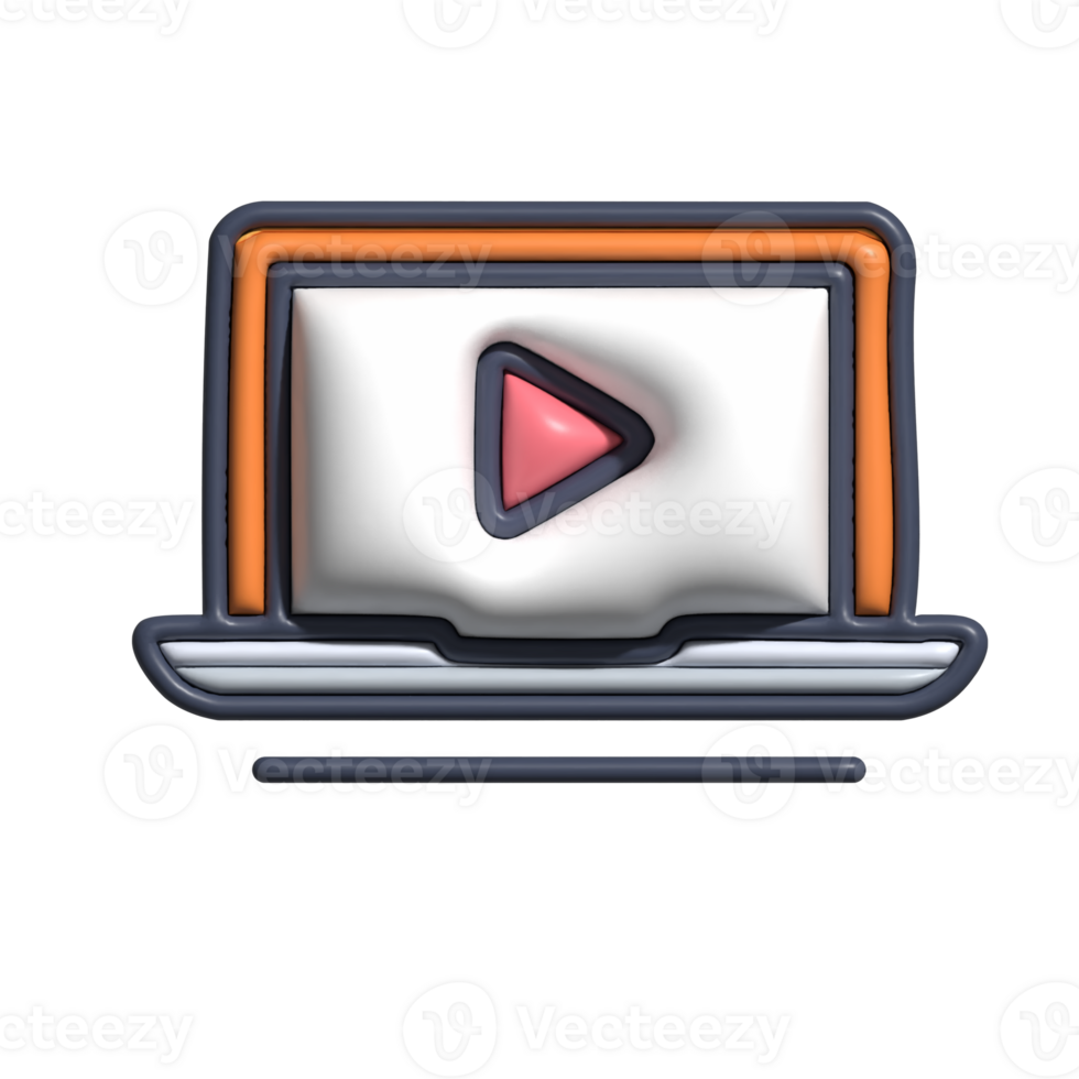 3D Streaming Laptop Icon with Play Button png