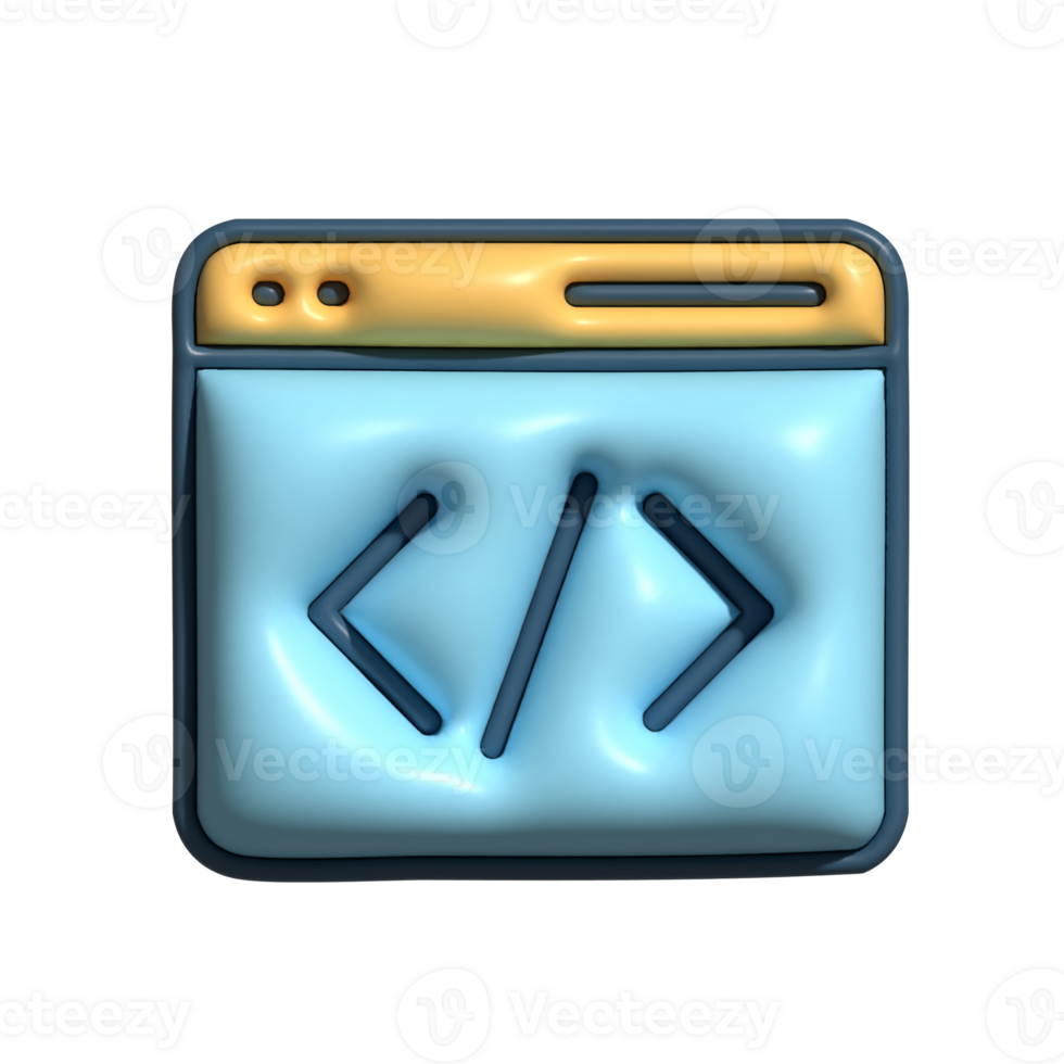 Modern 3D Coding Icon with Blue and Yellow Design png