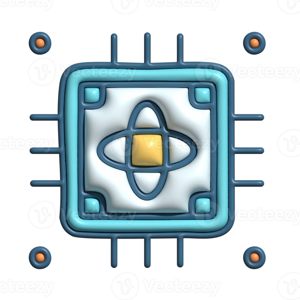 3D Quantum Processor Icon Futuristic Chipset Symbol for Advanced Computing and AI png
