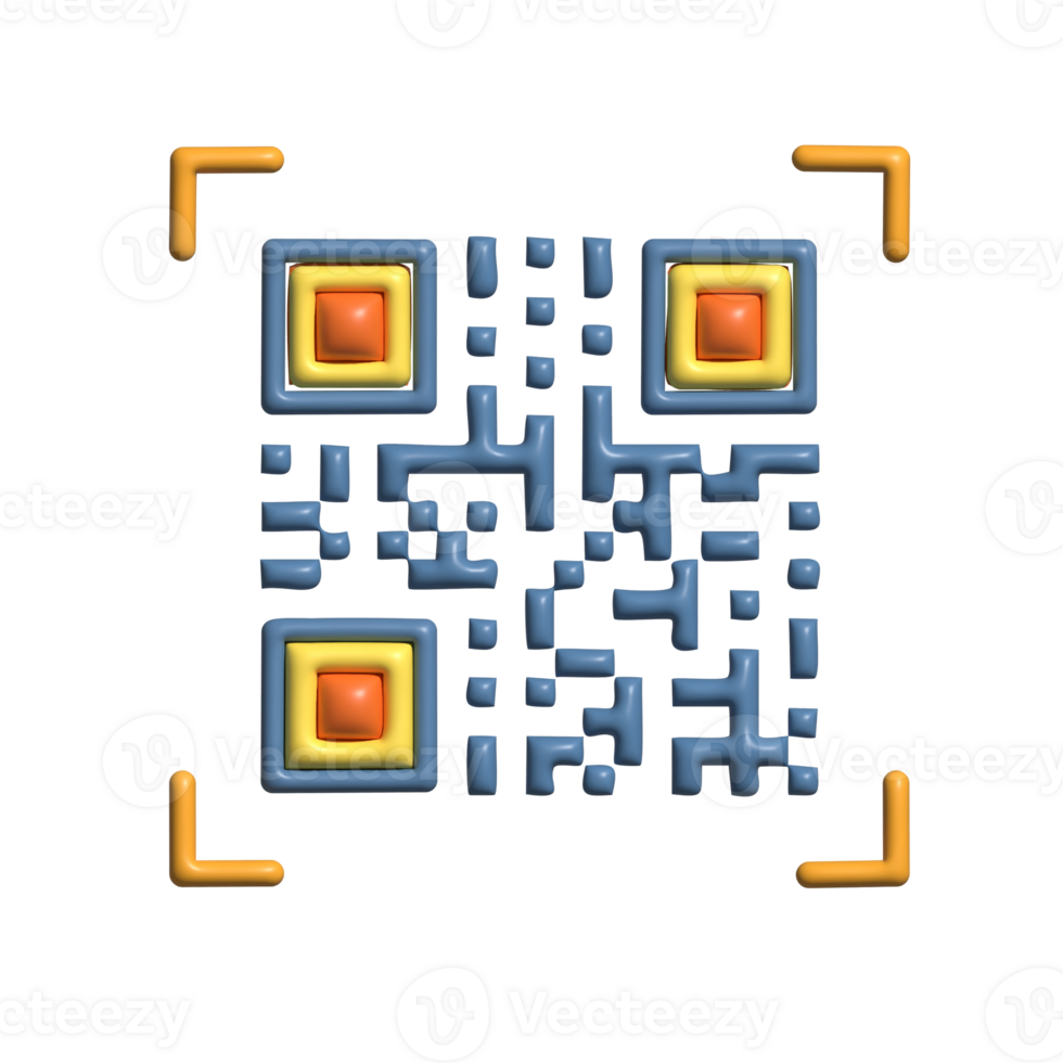 3D QR Code Icon with Blue, Yellow, and Red Elements png