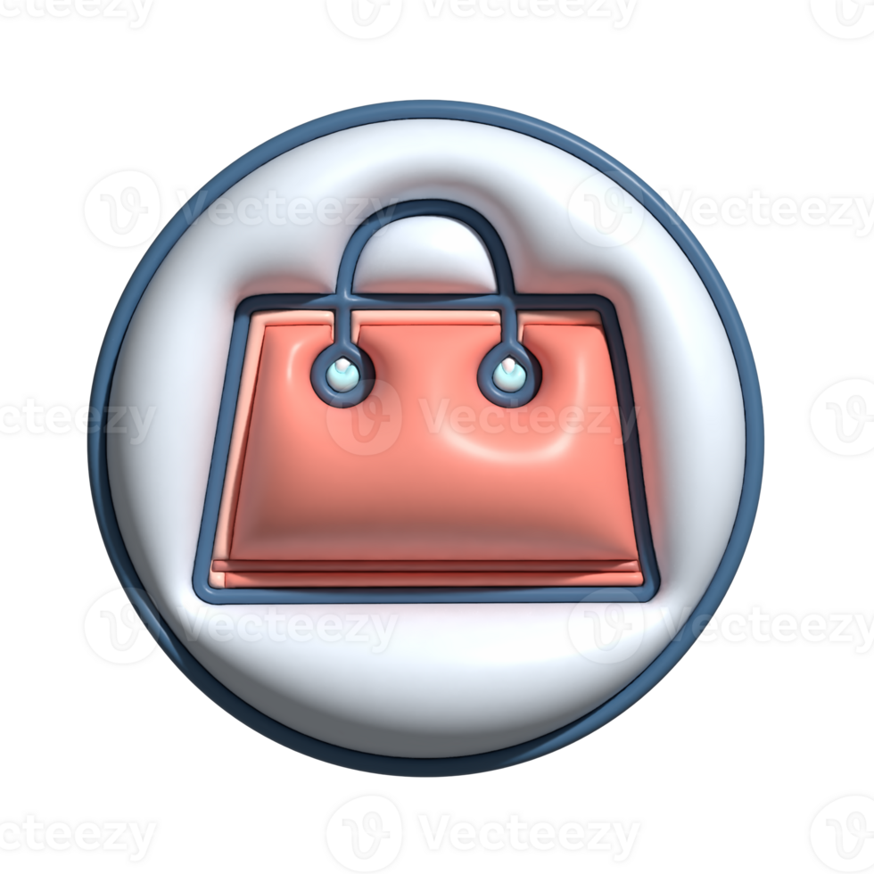 3D Shopping Bag Icon with Red Handbag and Circular Background png