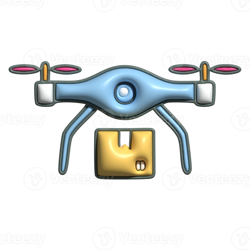 3D Delivery Drone Icon with Blue Body and Yellow Package png