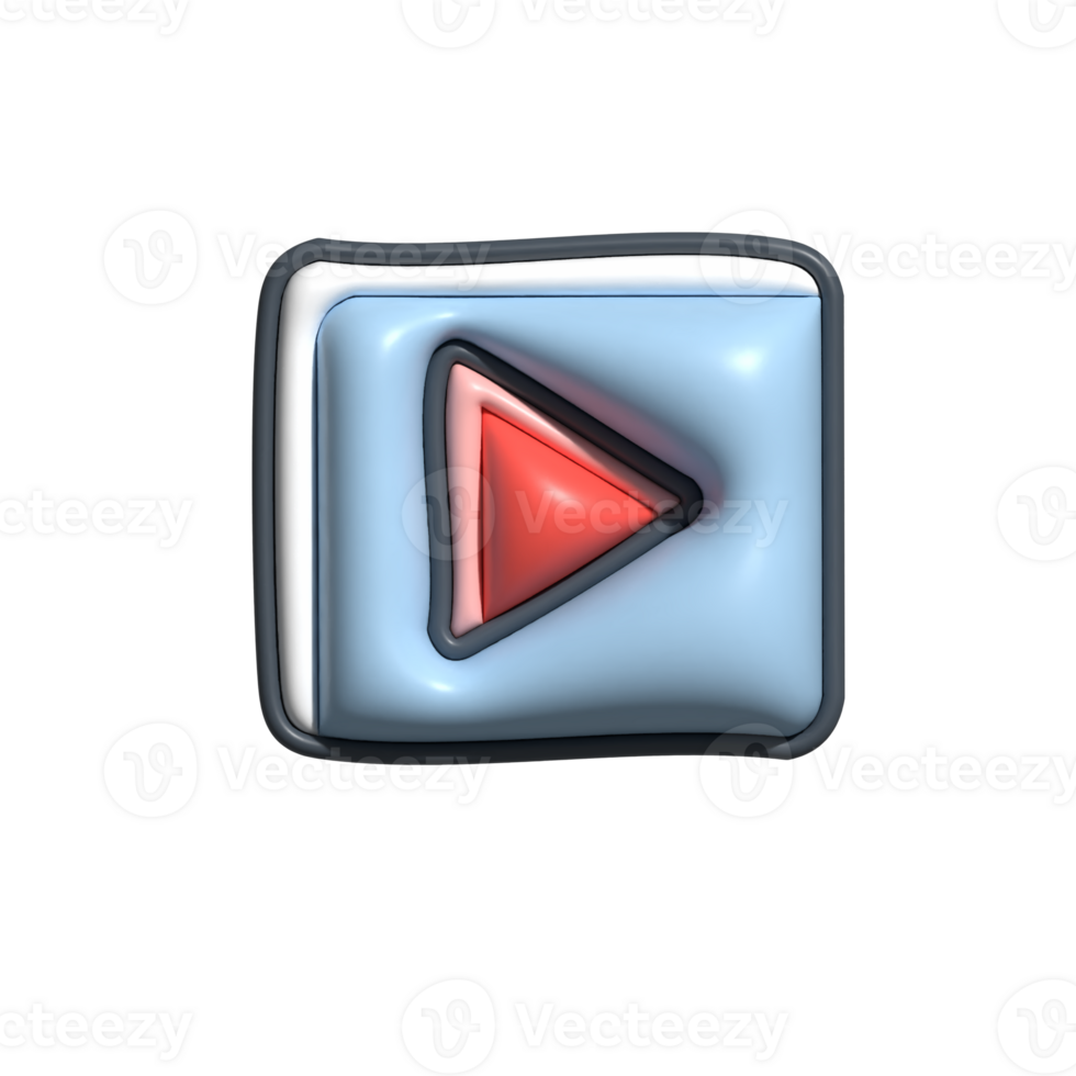 3D Play Button Icon with Blue Background and Red Triangle png