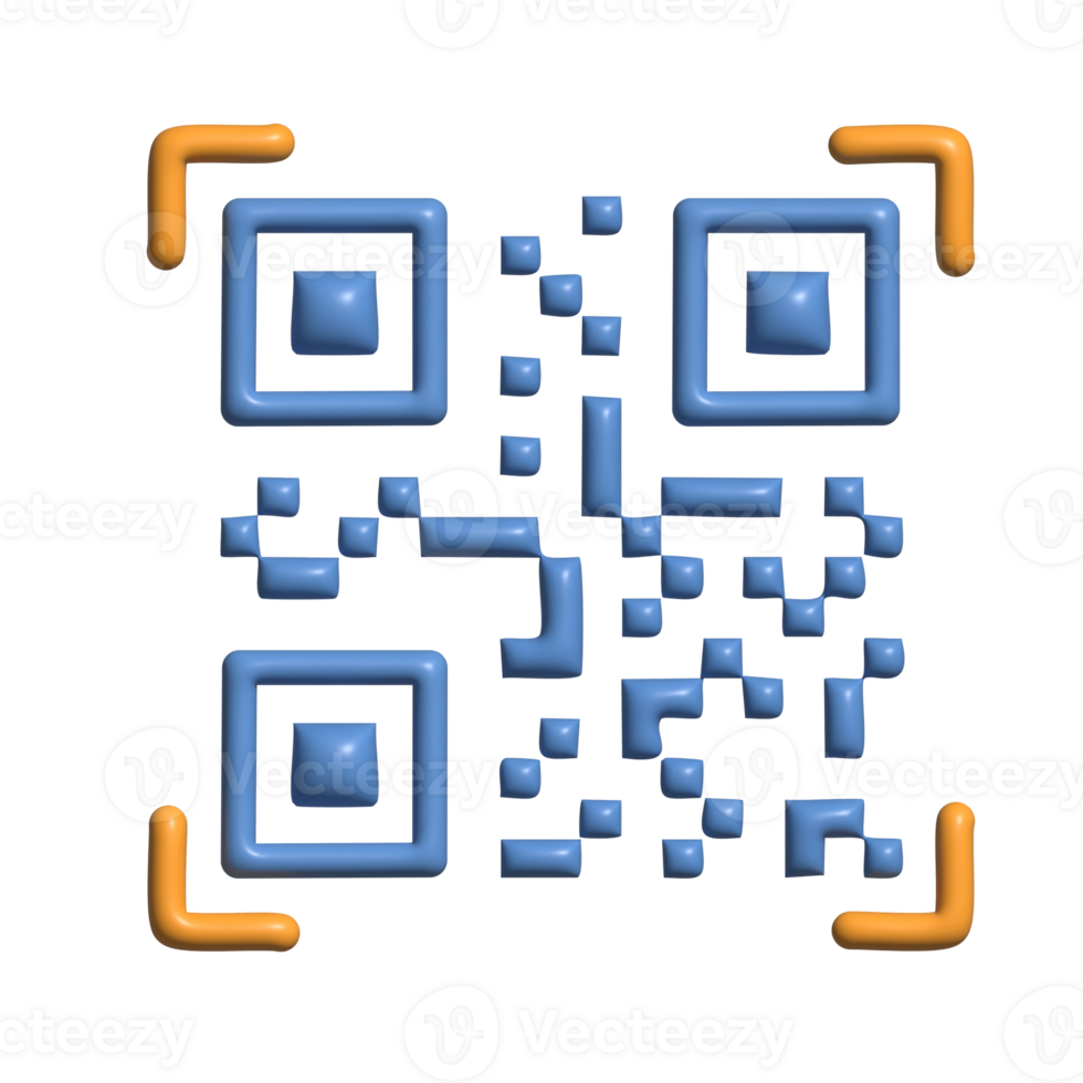 3D QR Code Icon with Blue Blocks and Orange Scan Corners png