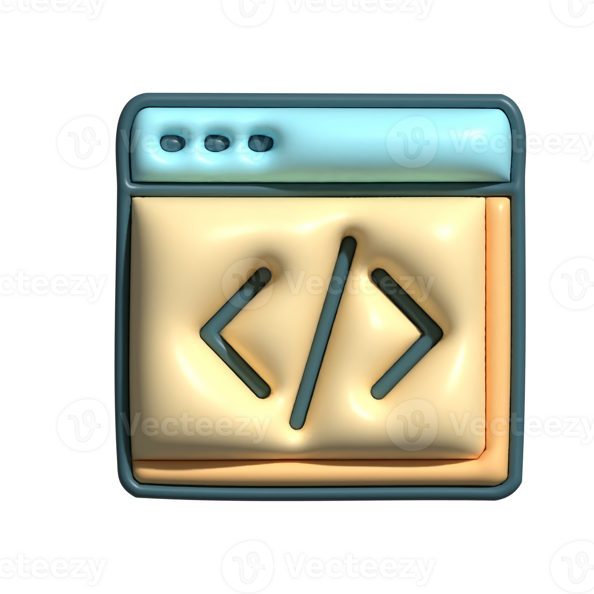 3D Coding Window Icon with HTML Code Symbols in Blue and Yellow ...