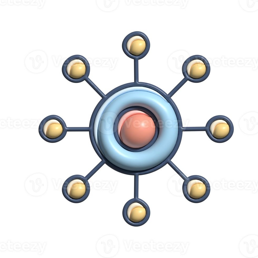 3D Network Hub Icon with Nodes and Central Connection png