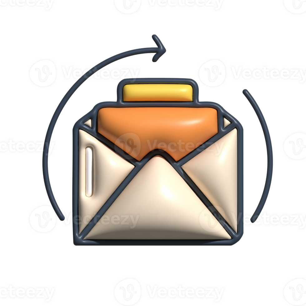 3D Email Notification Icon with Open Envelope and Update Arrow png