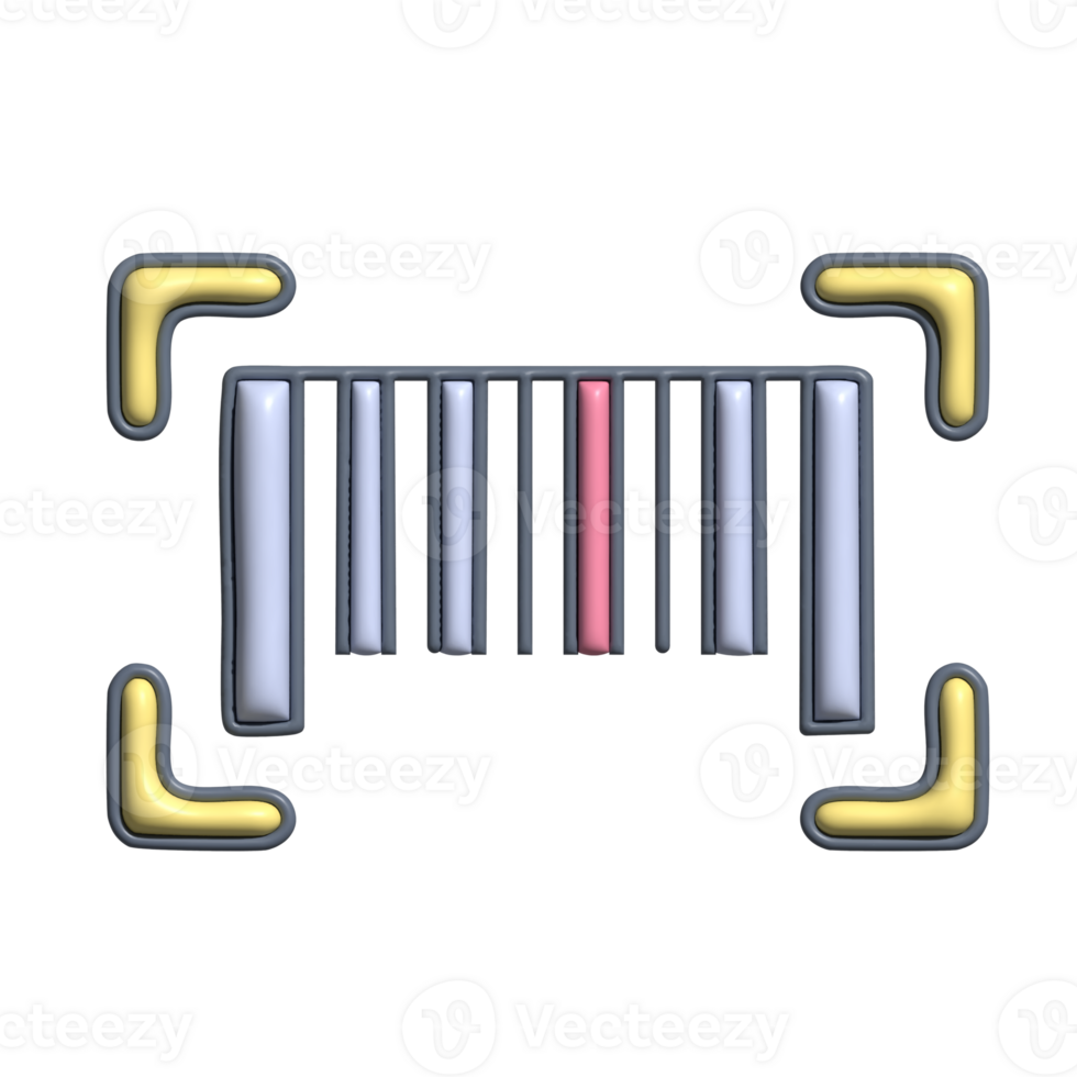 3D Barcode Scan Icon with Yellow Corners and Red Line png