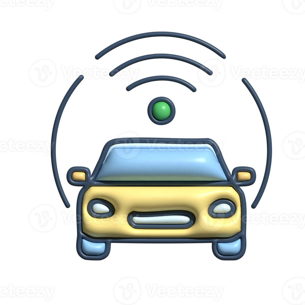 3D Smart Car Icon with Wireless Signal and GPS Indicator png