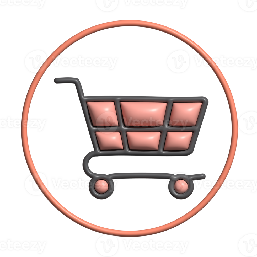3D Shopping Cart Icon with Red Basket and Circular Frame png