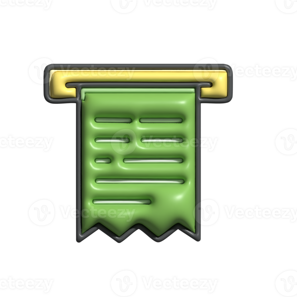 3D Scroll Banner Icon with Green Text and Yellow Hanger png