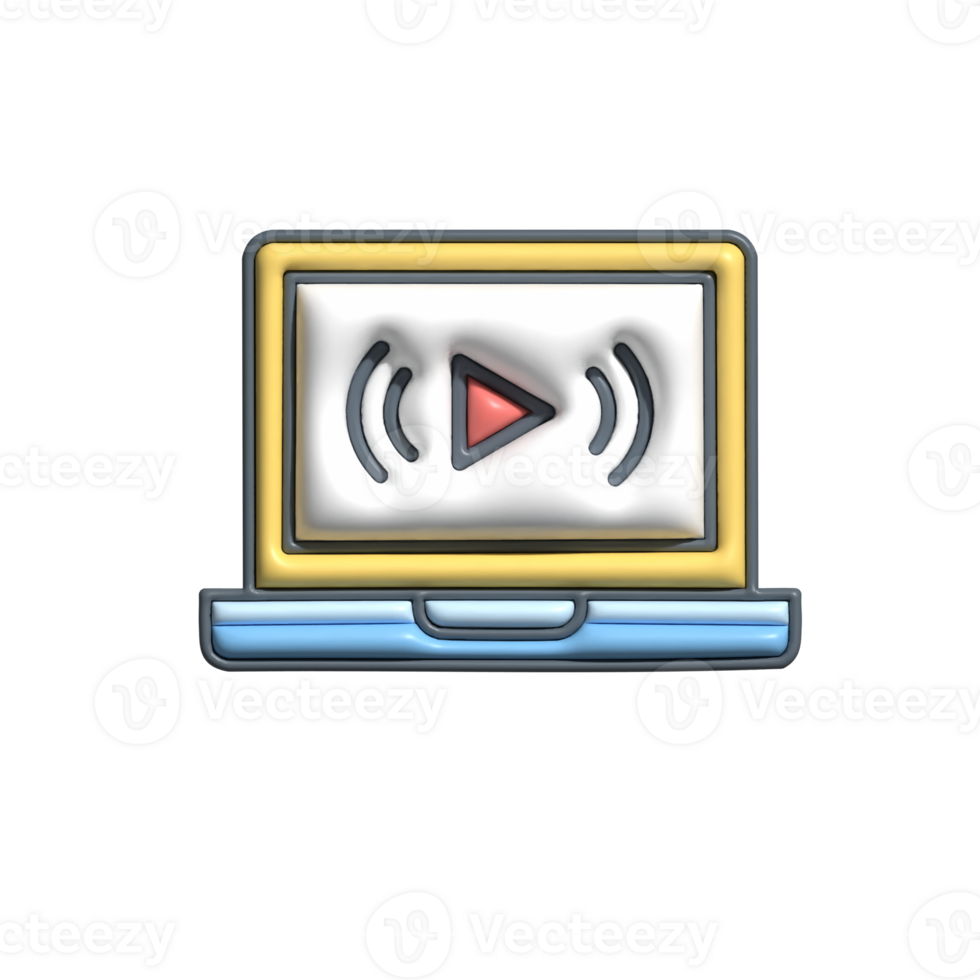 3D Streaming Laptop Icon with Play Button and Yellow Frame png