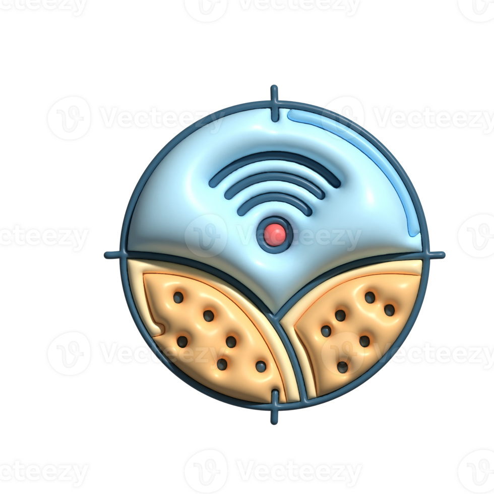 3D Precision Farming Icon with Wireless Signal and Crop Field Design png