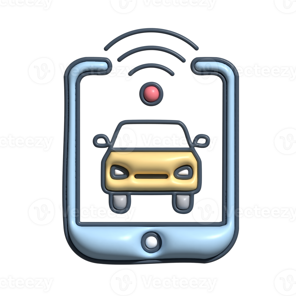 3D Smart Car Tracking Icon with Mobile and GPS Signal png