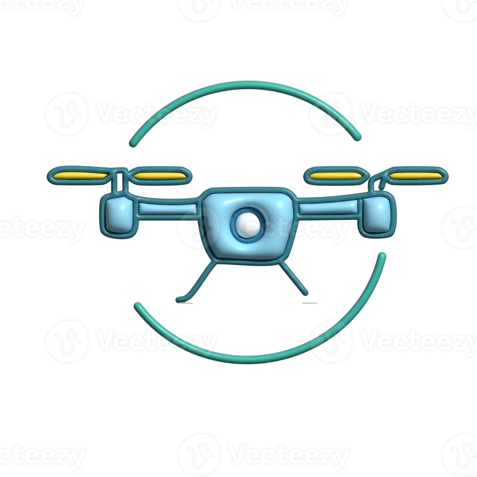 3D Camera Drone Icon with Blue Body and Yellow Propellers png