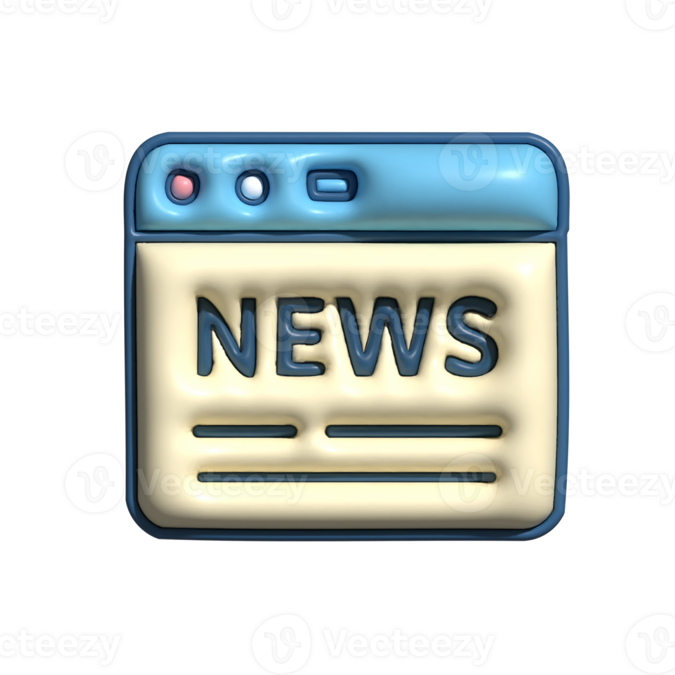 3D News Icon with Webpage Design and Headlines png