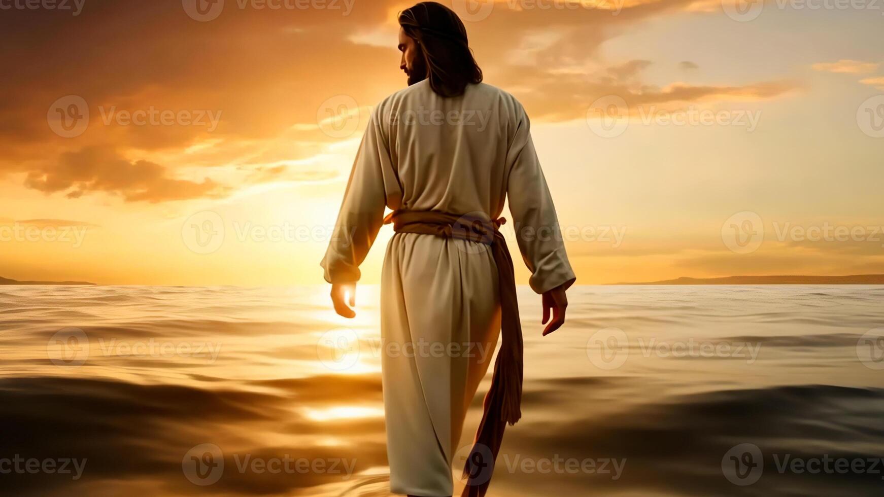 Miracle of Jesus Christ walking on the water. photo