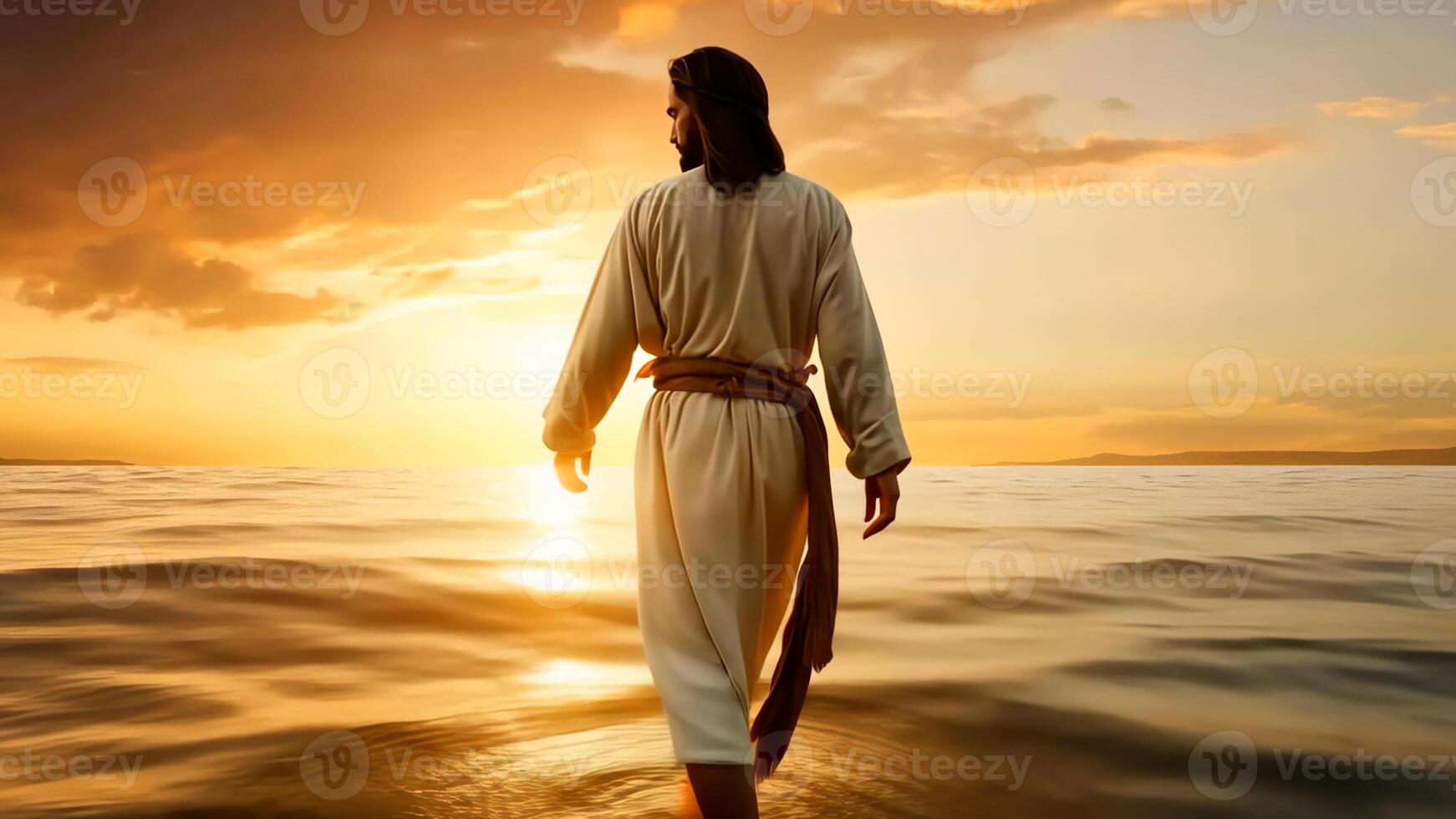 Jesus Christ walking on water photo