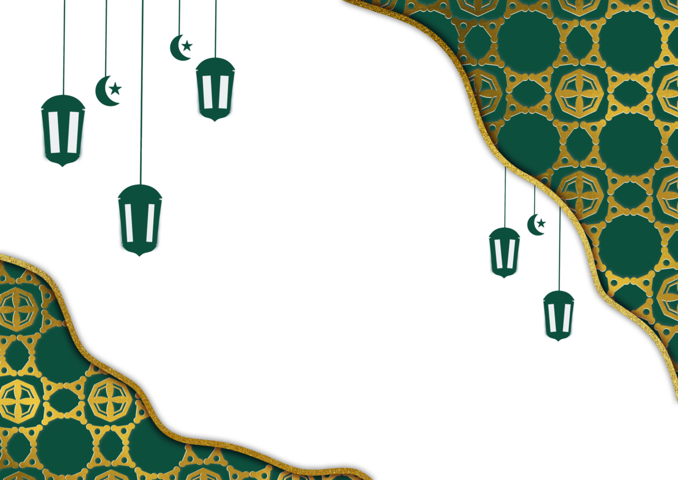 Green and gold islamic background with lanterns png