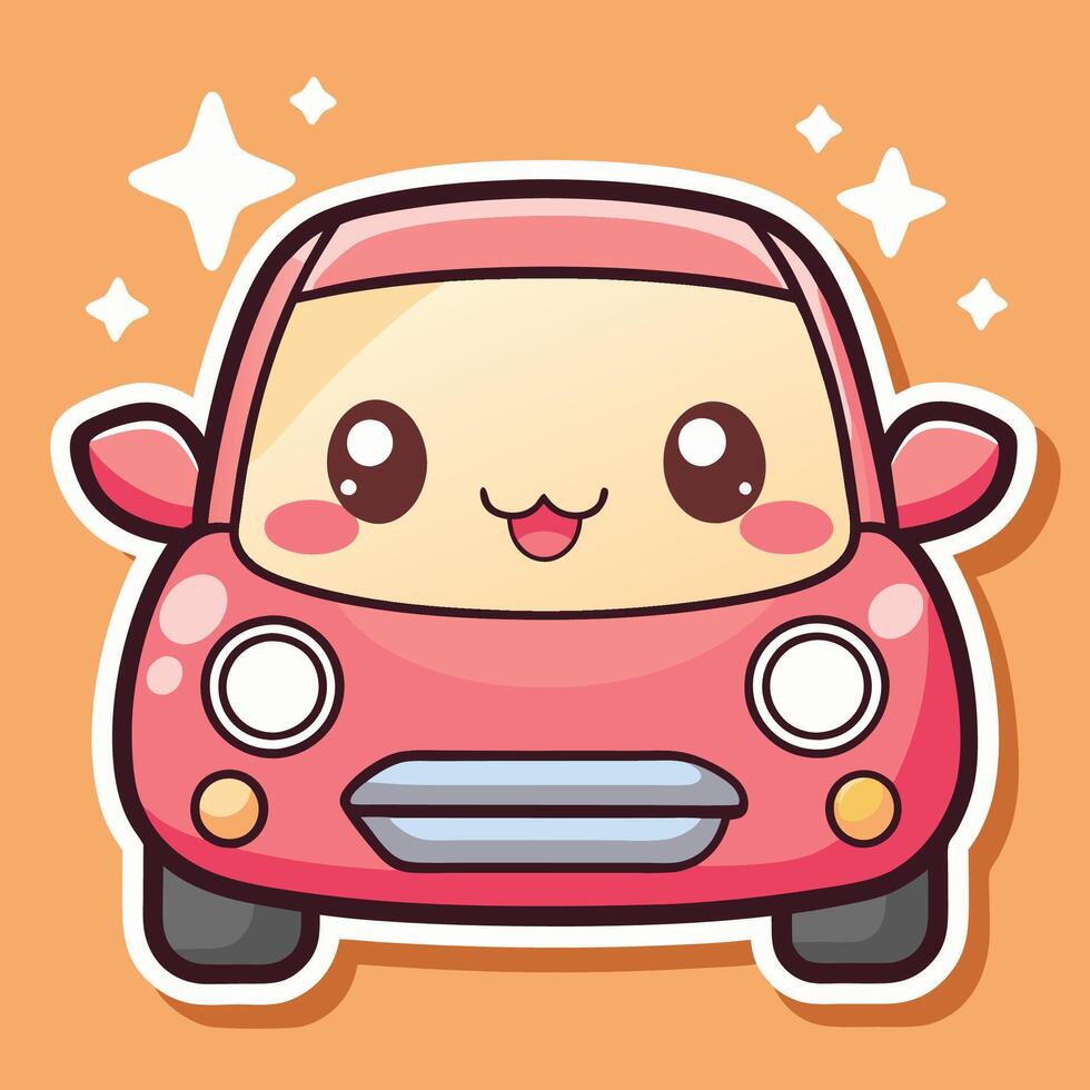 car sticker with a cute face and stars vector