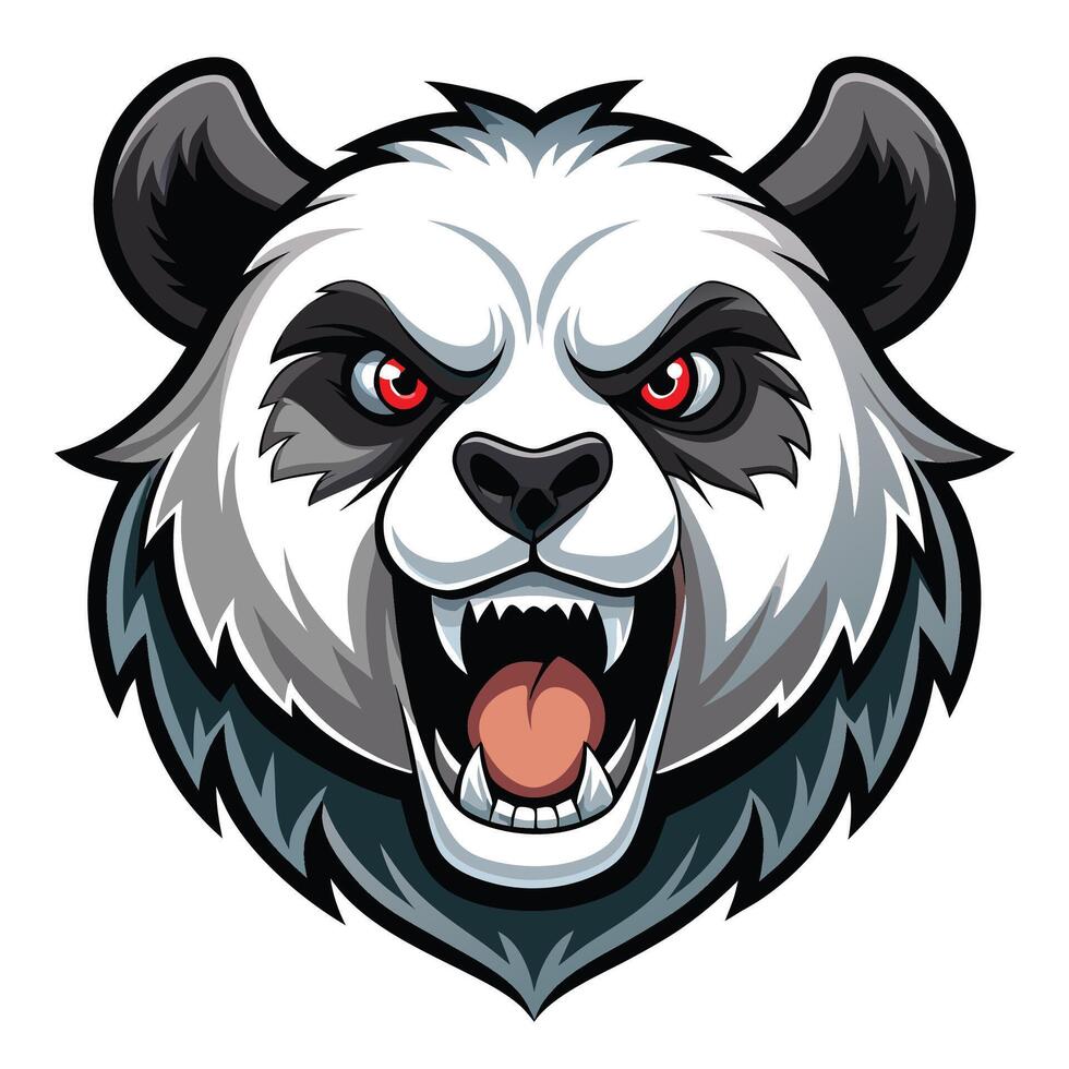 a panda bear head with red and open mouth vector