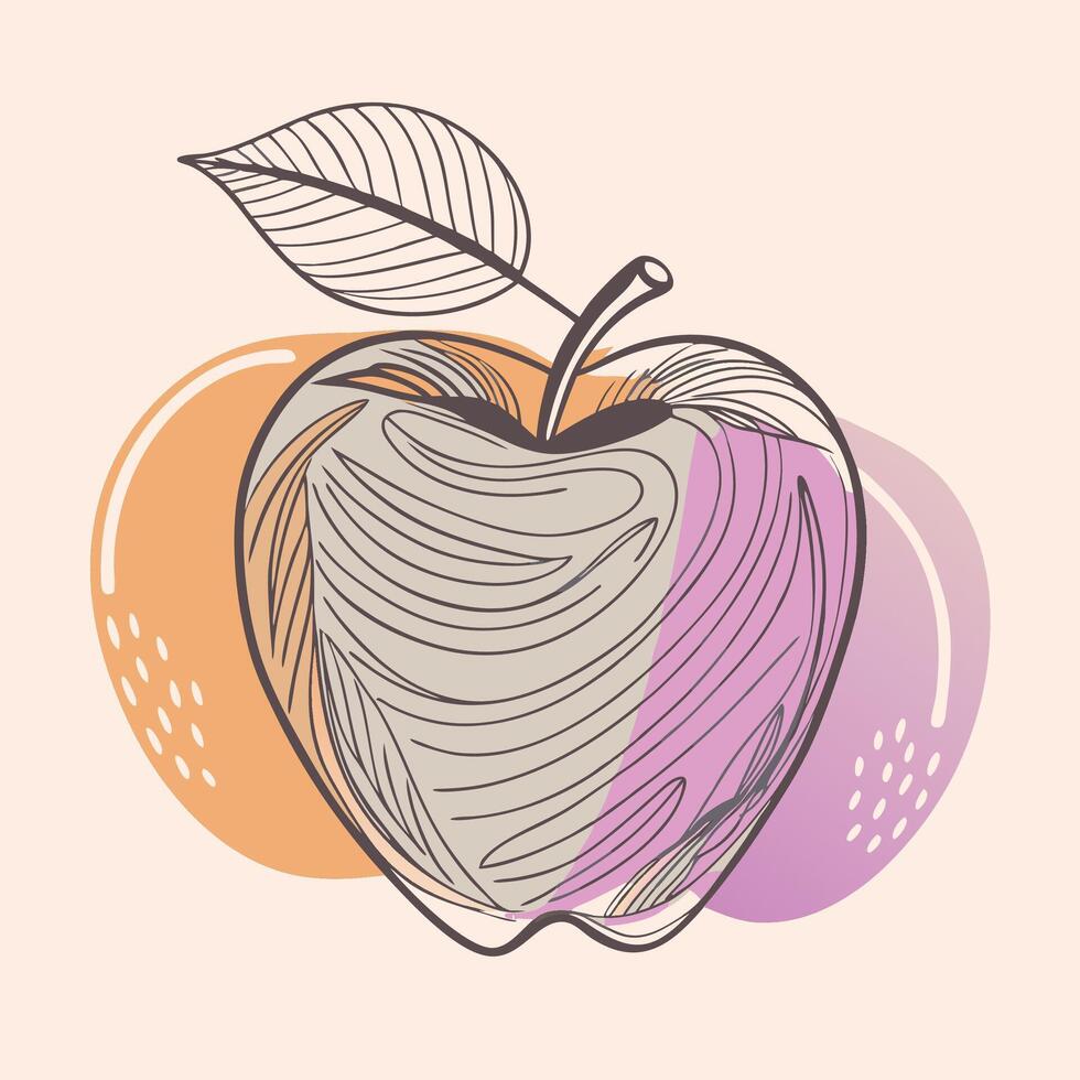 an apple with a leaf on it is shown in a colorful background vector