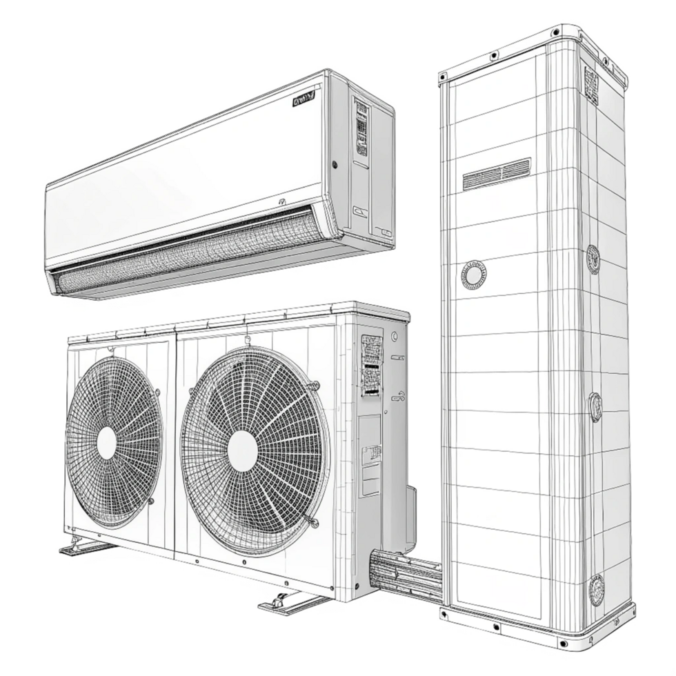 Tow different types of air conditioner drowning in 2D isolated on transparent background png