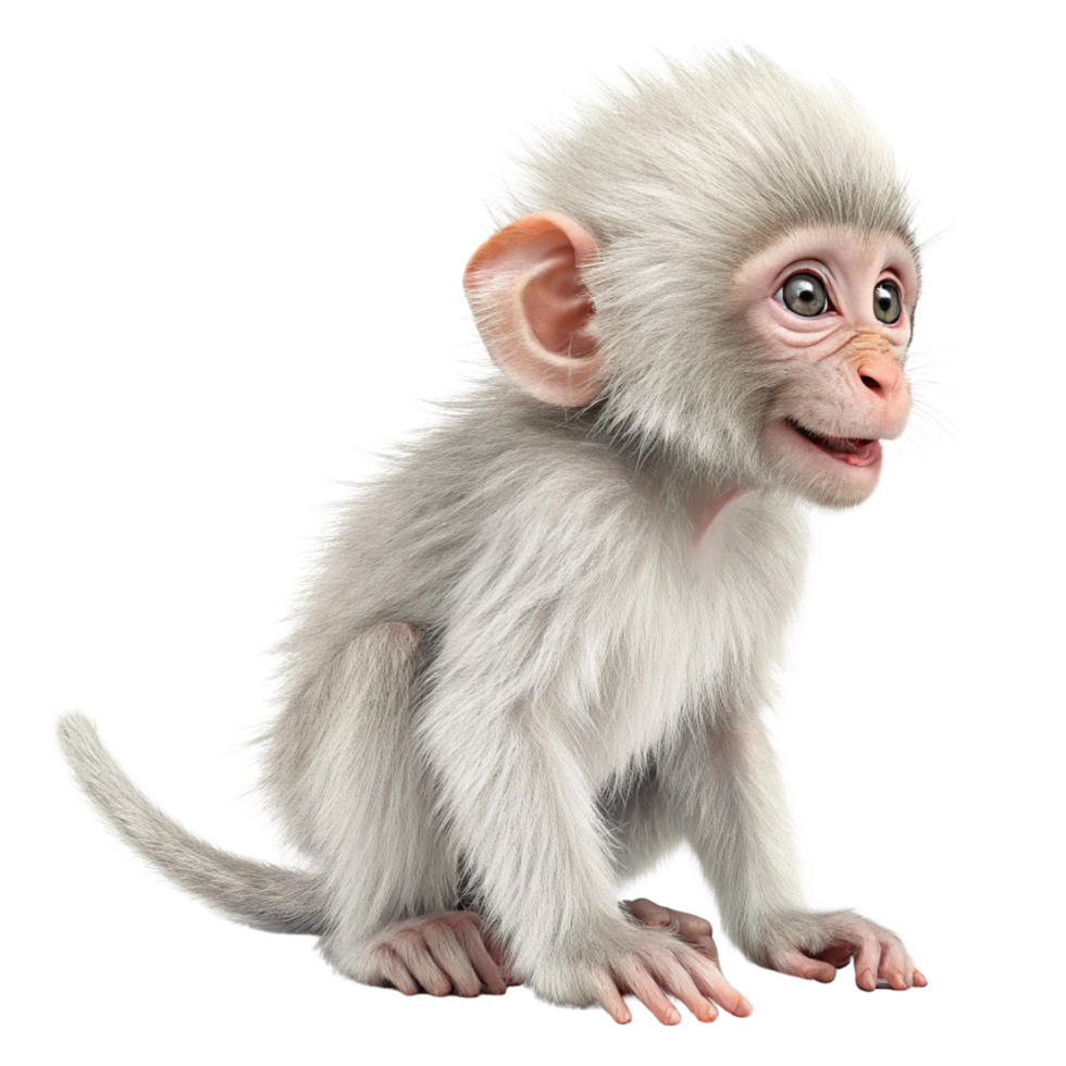 White cute monkey baby isolated on transparent background png