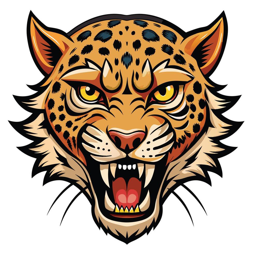 a jaguar head with open mouth yellow eyes vector