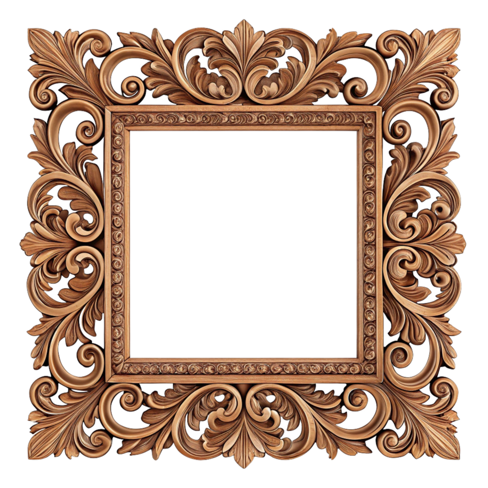 Wooden floral design unique style frame isolated on transparent background png
