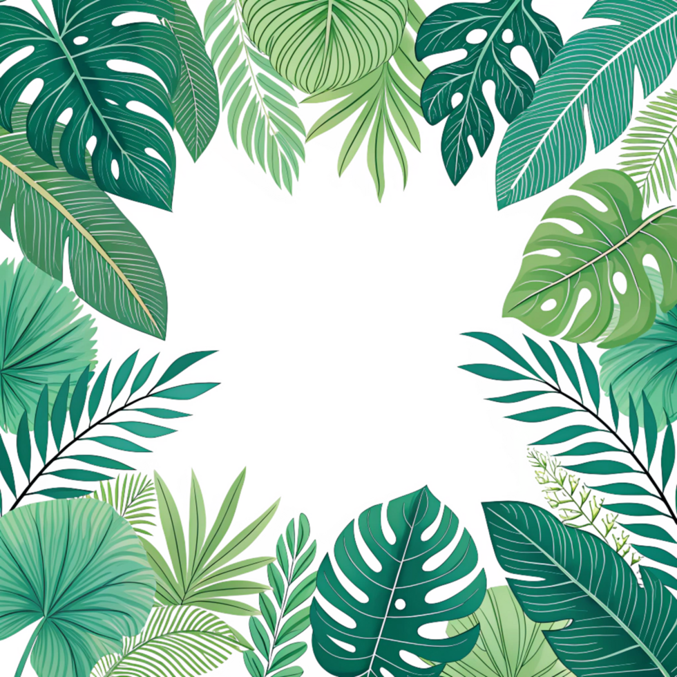 tropical leaves background unique style frame,summer style frame isolated on transparent background png