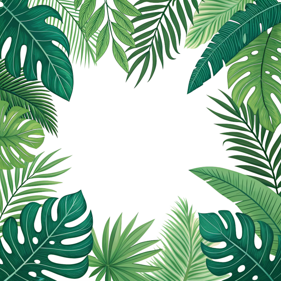 tropical leaves background unique style frame,summer style isolated on transparent background png