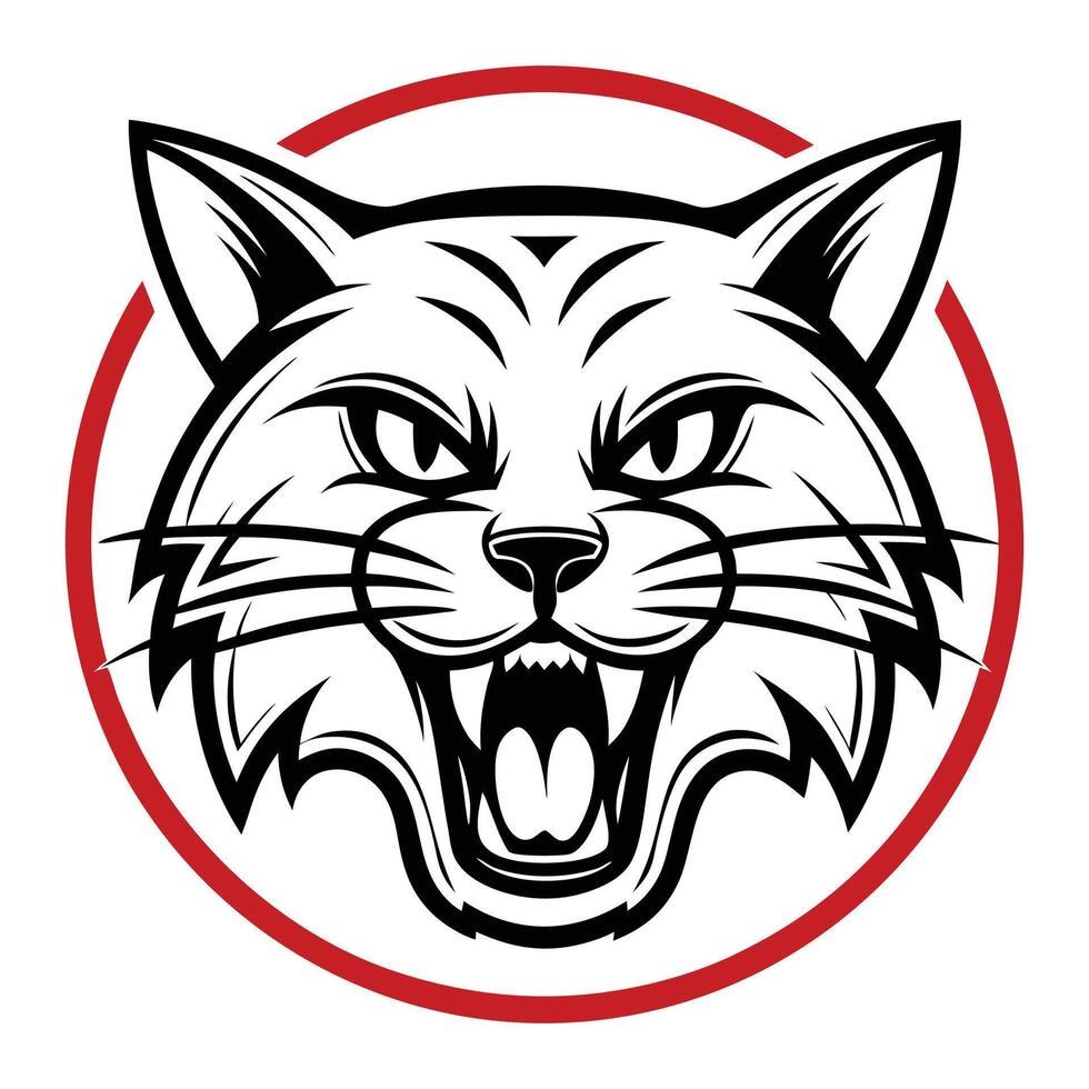 a black and white cat head with an angry look vector
