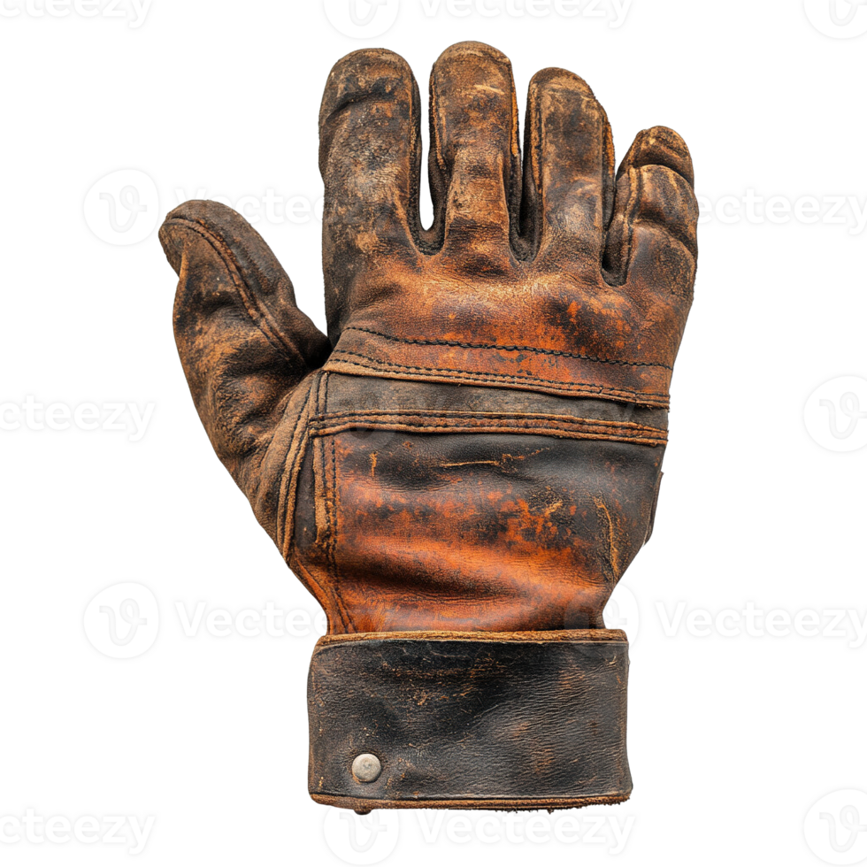 Vintage leather work glove with distressed and rugged finish isolated on transparent background png