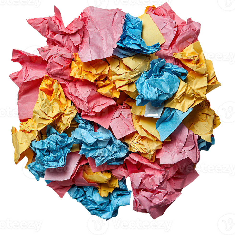 Crumpled Sticky Notes in Vibrant Colors Isolated on Transparent Background png