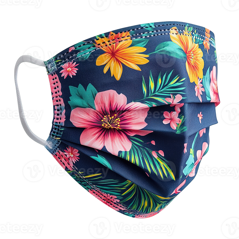 Artistic Medical Mask with Floral Patterns Isolated on Transparent Background png