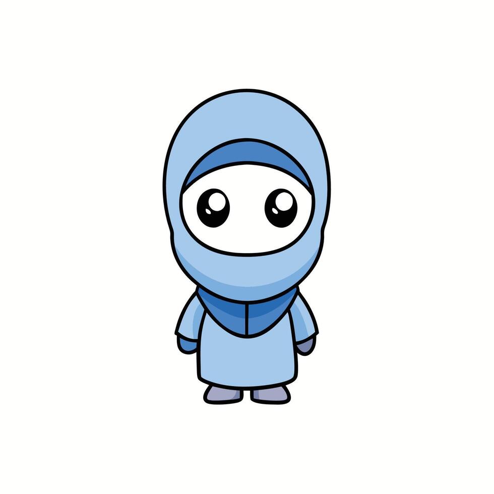 a cartoon muslim girl in blue vector